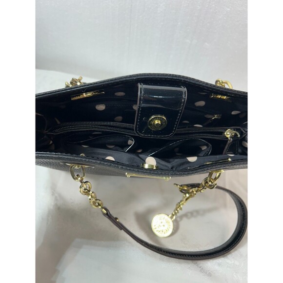 Anne Klein Leather Two-Toned Black Handbag with Gold Chain and Medallion - Picture 6 of 7